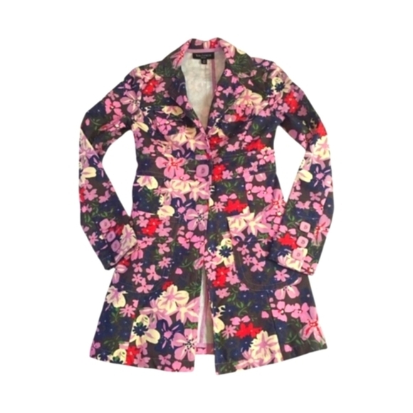 Tara Jarmon X Target Trench Coat Pink Two Button Floral Print Pockets Sz XS - Picture 1 of 10